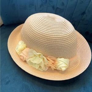 August Hat Company Floral Cloche Sun Hat Garden Party Beige Pink